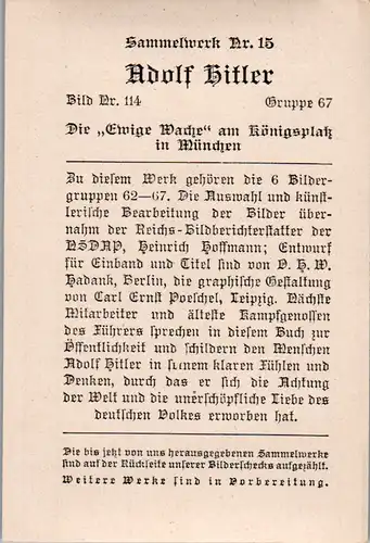 35469 - Sammelbilder - Sammelwerk Nr. 15 , Adolf Hitler , Gruppe 67 , Bild Nr.: 114 , Die ewige Wache am Königsplatz in München