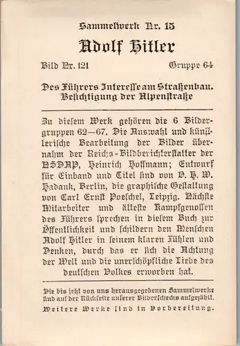 35472 - Sammelbilder - Sammelwerk Nr. 15 , Adolf Hitler , Gruppe 64 , Bild Nr.: 121 , Des Führers Interesse am Straßenbau , Besichtigung der Alpenstraße