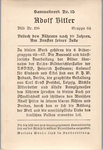 35480 - Sammelbilder - Sammelwerk Nr. 15 , Adolf Hitler , Gruppe 64 , Bild Nr.: 196 , Besuch des Führers nach 10 Jahren , Am Fenster seiner Zelle