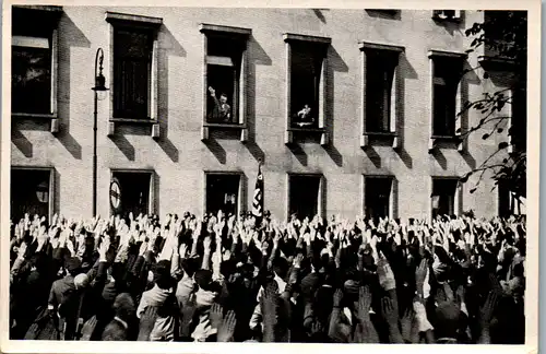35483 - Sammelbilder - Sammelwerk Nr. 15 , Adolf Hitler , Gruppe 64 , Bild Nr.: 21 , Abordnung aus dem Saargebiet vor der Reichskanzlei