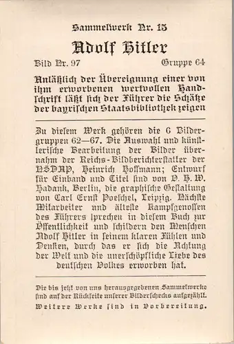 35490 - Sammelbilder - Sammelwerk Nr. 15 , Adolf Hitler , Gruppe 64 , Bild Nr.: 97 , Der Führer lässt sich die Schätze der bayerischen Staatsbibliothek zeigen