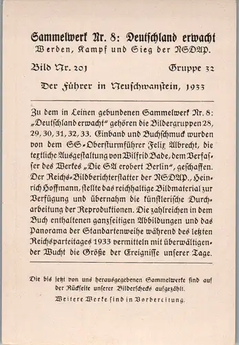 35531 - Sammelbilder - Sammelwerk Nr. 8 , Deutschland erwacht , Gruppe 32 , Bild Nr.: 201 , Der Führer in Neuschwanstein 1933