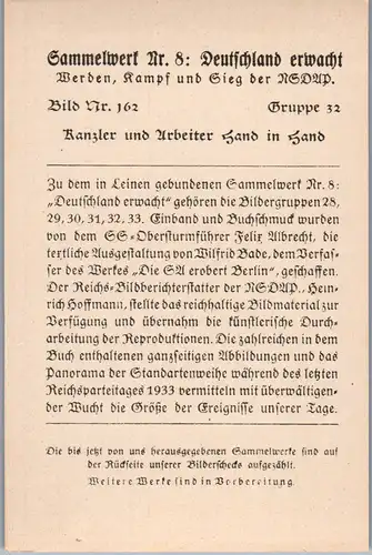 35558 - Sammelbilder - Sammelwerk Nr. 8 , Deutschland erwacht , Gruppe 32 , Bild Nr.: 162 , Kanzler und Arbeiter Hand in Hand