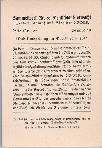 35587 - Sammelbilder - Sammelwerk Nr. 8 , Deutschland erwacht , Gruppe 28 , Bild Nr.: 107 , Wahlkundgebung in Oberbayern 1932