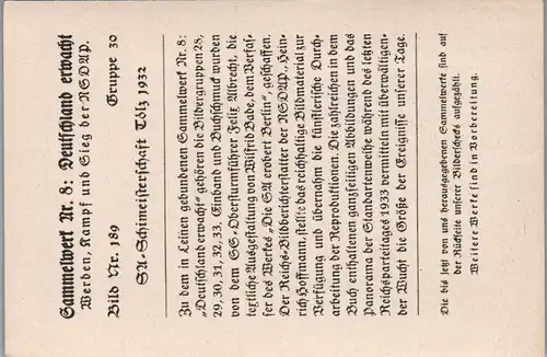 35615 - Sammelbilder - Sammelwerk Nr. 8 , Deutschland erwacht , Gruppe 30 , Bild Nr.: 189 , SA Schimeisterschaft Tölz 1932