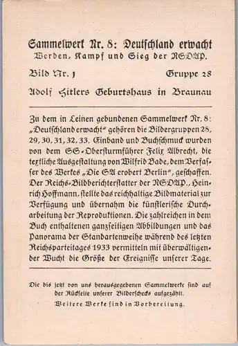 35623 - Sammelbilder - Sammelwerk Nr. 8 , Deutschland erwacht , Gruppe 28 , Bild Nr.: 1 , Adolf Hitlers Geburtshaus in Braunau