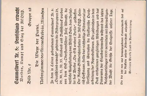 35635 - Sammelbilder - Sammelwerk Nr. 8 , Deutschland erwacht , Gruppe 28 , Bild Nr.: 5 , Die Wiege der Partei , Nebenzimmer des Sterneckerbräu in München