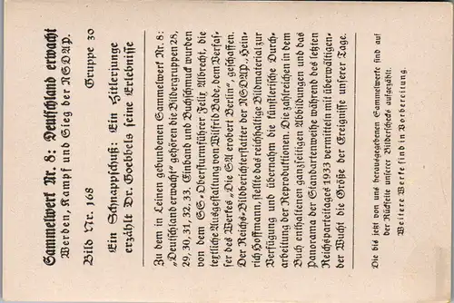 35637 - Sammelbilder - Sammelwerk Nr. 8 , Deutschland erwacht , Gruppe 30 , Bild Nr.: 168 , Ein Schnappschuß , Ein Hitlerjunge erzählt Dr. Göbbels seine Erlebnisse
