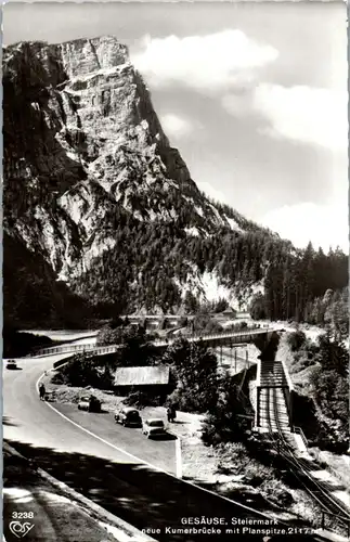 35691 - Steiermark - Gesäuse , Neue Kumerbrücke mit Planspitze , Auto - nicht gelaufen