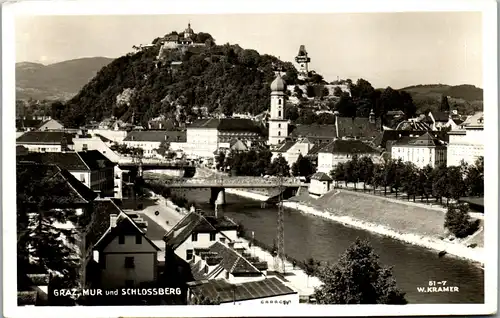 35694 - Steiermark - Graz , Mur und Schlossberg - gelaufen 1955