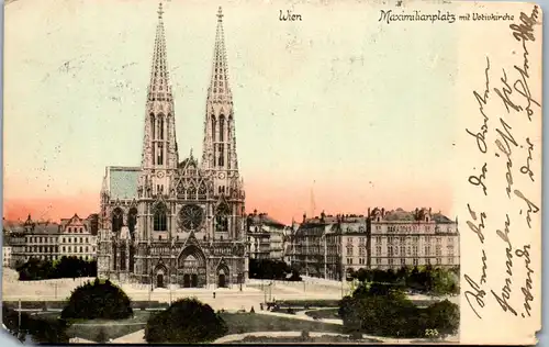 35751 - Wien - Maximilianplatz mit Votivkirche - gelaufen 1916