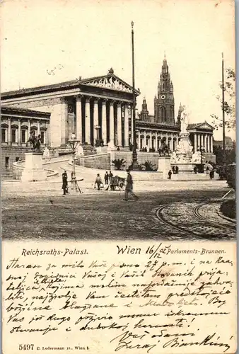 35780 - Wien - Reichsraths Palast , Parlament , Brunnen - gelaufen 1902