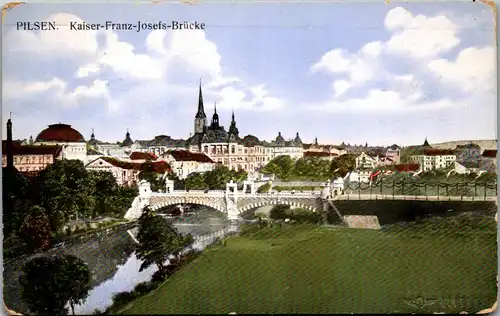 35791 - Tschechische Republik - Pilsen , Plzen , Kaiser Franz Josefs Brücke - gelaufen 1914