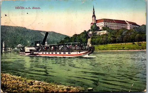35801 - Tschechische Republik - Decin , Tetschen Bodenbach , Elbe , Zamek , Schloss , Dampfer - gelaufen 1926