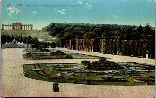 35840 - Wien - Wien XIII , Schönbrunn , Neptun Grotte mit Gloriette - gelaufen 1915