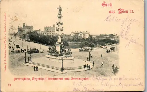 35855 - Wien - Gruß aus Wien II , Praterstern , Tegetthoff Monument und Nordbahnhof - gelaufen 1901