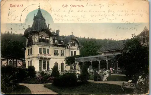 35856 - Tschechische Republik - Karlsbad , Karlovy Vary , Cafe Kaiserpark - gelaufen 1904