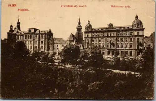 35917 - Tschechische Republik - Plzen , Pilsen , Museum , Frantiskansky kostel , Safarikovy sady - gelaufen 1923