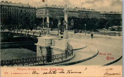 35921 - Wien - Gruß aus Wien , Stefanie Brücke u. Franz Josefs Quai - gelaufen 1900