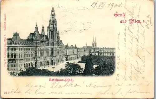 35922 - Wien - Gruß aus Wien , Rathaus Platz - gelaufen 1900