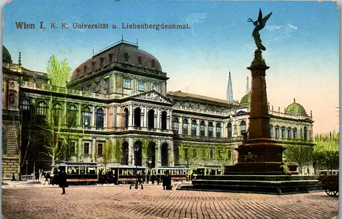 35928 - Wien - Wien I , K. k. Universität und Liebenberg Denkmal - gelaufen 1915