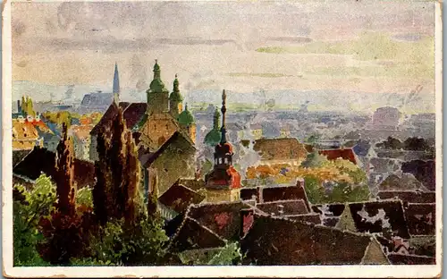 35957 - Künstlerkarte - Steiermark , Graz , Graz vom Schloßberg , Steirische Kunst - gelaufen 1921