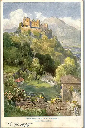 35972 - Künstlerkarte - Salzburg , Hohensalzburg und Gaisberg von der Richterhöhe , signiert - gelaufen 1935