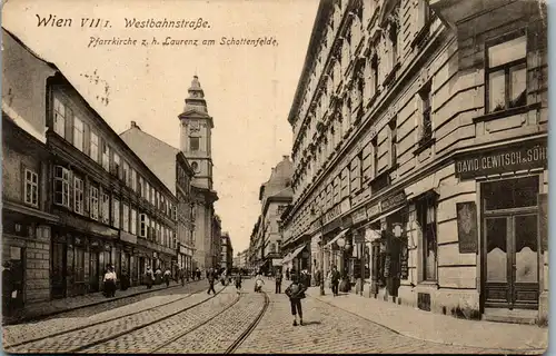 35973 - Wien - Wien II , Westbahnstrasse , Pfarrkirche z. h. Laurenz am Schottenfelde - gelaufen 1914
