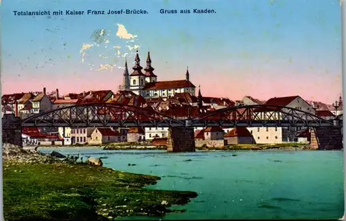 35976 - Tschechische Republik - Kaaden , Totalansicht mit Kaiser Franz Josef Brücke - gelaufen 1916