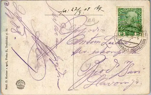 36018 - Tschechische Republik - Prag , Praha , Pozdrav z Jubilejni vystavy v Praze 1908 , Namesti pred prumyslovym palacem - gelaufen 1908