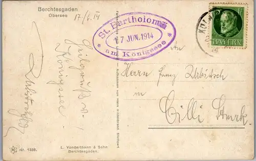 36039 - Deutschland - Berchtesgaden , Obersee - gelaufen 1914