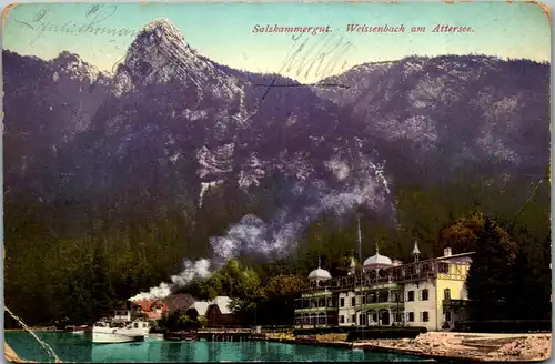 36061 - Oberösterreich - Weissenbach am Attersee , Dampfer , Salzkammergut - gelaufen 1908