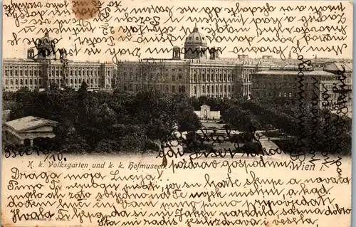 36066 - Wien - Wien I , K. k. Volksgarten und k. k. Hofmuseen - gelaufen 1910