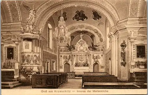 36092 - Tschechische Republik - Krzeschitz , Gruss aus , Inneres der Marienkirche - gelaufen 1915