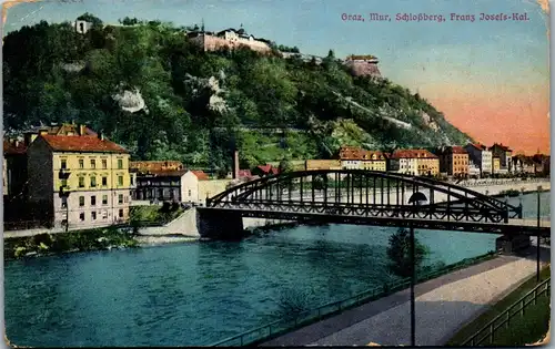 36117 - Steiermark - Graz , Mur , Schloßberg , Franz Josefs Kai - gelaufen 1916