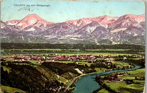 36149 - Kärnten - Villach mit dem Mittagskogel , Marke Aussichtsturm Bramberg Rs. - gelaufen 1912