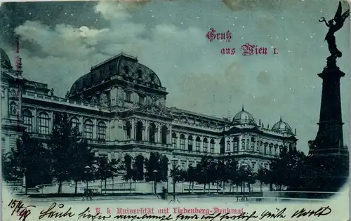 36153 - Wien - Wien I , K. k. Universität und Liebenberg Denkmal - gelaufen 1899