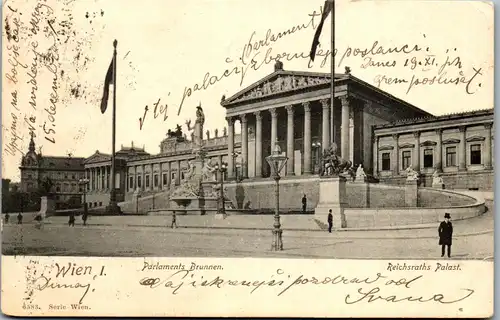36159 - Wien - Wien I , Parlaments Brunnen , Reichsraths Palast - gelaufen 1903