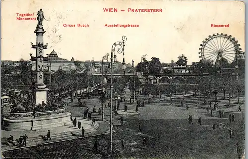 36169 - Wien - Praterstern , Circus Busch , Ausstellungsstrasse , Riesenrad , Tegetthoff Monument - gelaufen