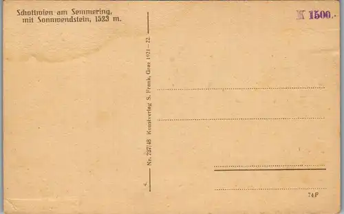 36190 - Niederösterreich - Schottwien am Semmering mit Sonnwendstein - gelaufen 1922