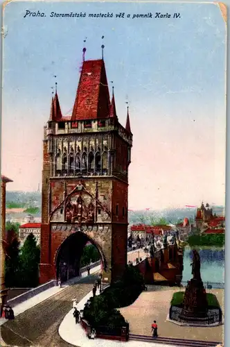 36205 - Tschechische Republik - Praha , Prag , Staromestska mostecka vez a pomnik Karla IV - gelaufen 1920