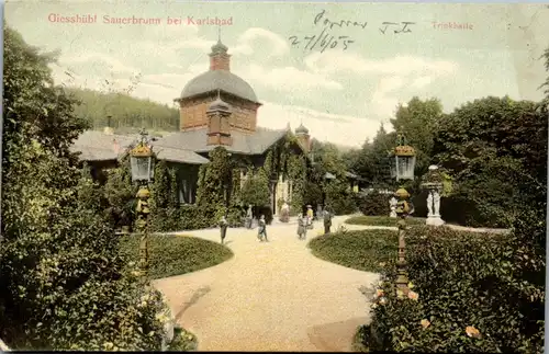 36219 - Tschechische Republik - Giesshübl Sauerbrunn bei Karlsbad , Trinkhalle - gelaufen 1905