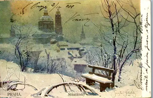 36220 - Künstlerkarte - Praha , Prag , Mikulassky chram , signiert - gelaufen 1903