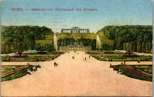 36254 - Wien - Schönbrunn , Schlosspark mit Gloriette - gelaufen 1917