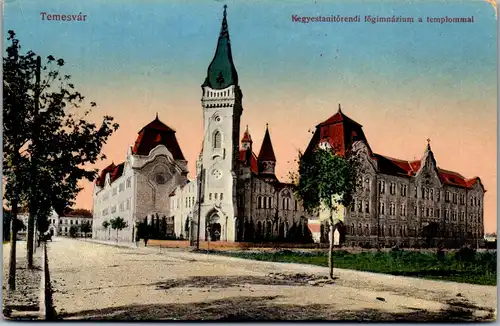 36280 - Rumänien - Temesvar , Temeswar , Timisoara , Kegyestanitorendi fögiimnazium a templommal - nicht gelaufen 1917