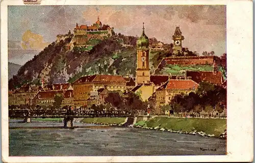 36315 - Künstlerkarte - Graz , Schloßberg , signiert - gelaufen 1920