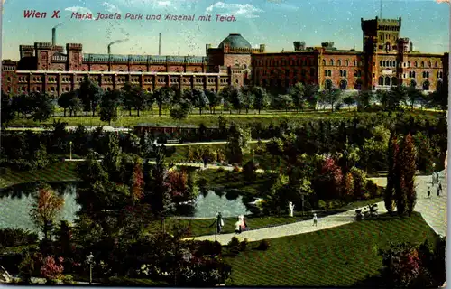 36325 - Wien - Wien X , Maria Josefa Park und Arsenal mit Teich - gelaufen 1913