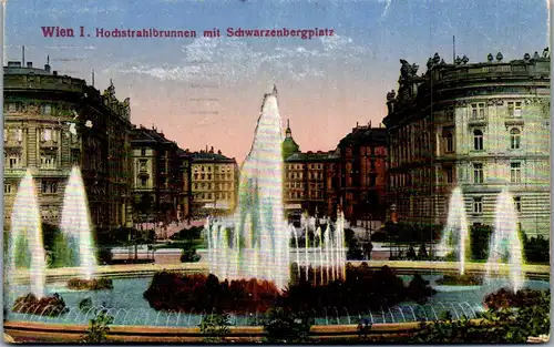 36353 - Wien - Wien I , Hochstrahlbrunnen mit Schwarzenbergplatz - gelaufen