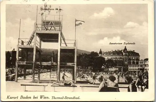 36361 - Niederösterreich - Baden bei Wien , Thermal Strandbad , Springturm 10m , Sanatorium Esplande - gelaufen 1927