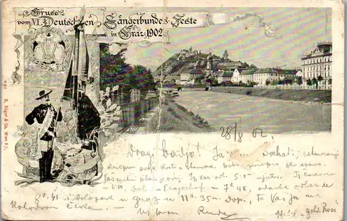 36385 - Steiermark - Graz , Gruss vom VI Deutschen Sängerbundes Feste in Graz , gefalten - gelaufen 1902